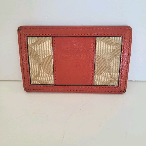 Coach Card Case Wallet Canvas Leather 4x2 Mini Small Red Compact ID Holder Logo - Picture 1 of 8